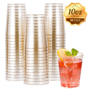 (Wholesale) 10 oz Gold Glitter Plastic Cups For Party