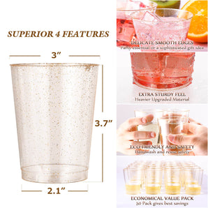 (Wholesale) 10 oz Gold Glitter Plastic Cups For Party