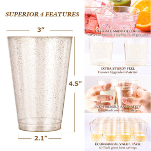 14 oz 50 pack Disposable Gold Glitter Plastic Cups