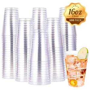 16 oz 100 pack Disposable Clear Plastic Cups Tumblers