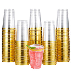 (Wholesale)  12 oz Plastic Cups with Gold Rim for Party