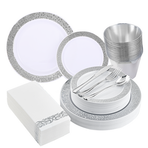 (Wholesale) Silver Plastic Dinnerware Set
