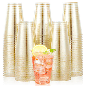 14oz 100 pack Disposable Gold Glitter Plastic Cups