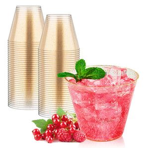 9 oz 50 pack Disposable Gold Glitter Cups for Party