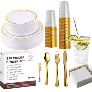 250 pack Disposable Plastic Dinnerware