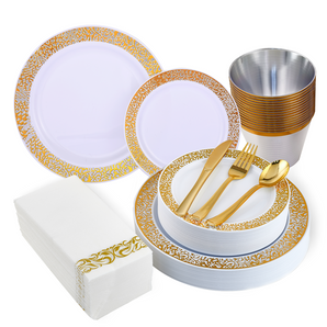 (Wholesale) Gold Plastic Dinnerware Set