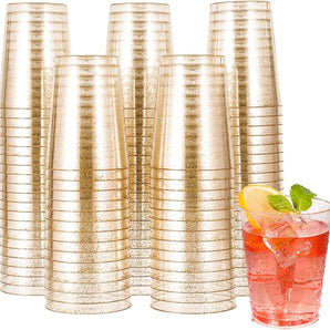 10oz 200 pack Disposable Gold Glitter Plastic Cups