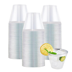 (Wholesale)  9 oz Clear Plastic Cups Tumblers with Silver Rim