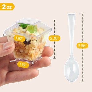 2 oz 100 pack Mini Dessert Cups with Spoons and Lids