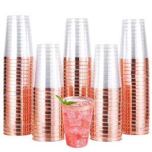 12 oz 100 Pack Rose Gold Plastic Cups for Party