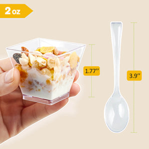 2oz 100 pack Square Mini Dessert Cups with Spoons