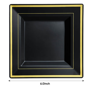 (Wholesale) Square Gold Plastic Plates with Elegant Gold Rim