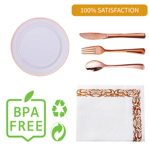 (Wholesale) Rose Gold Plastic Dinnerware Party of 25