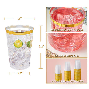 (Wholesale)  12 oz Plastic Cups with Gold Rim for Party