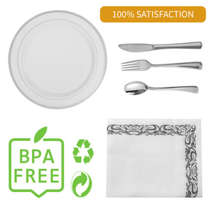 (Wholesale) Silver Plastic Tableware Set Party of 25