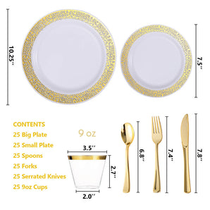 150 pack Disposable Gold Dinnerware Set