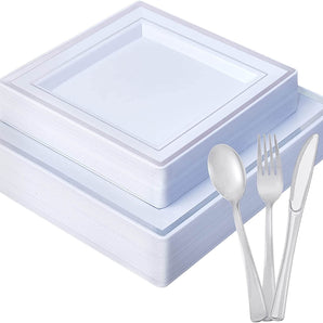 (Wholesale) Square Silver Plastic Plates Dinner Plates