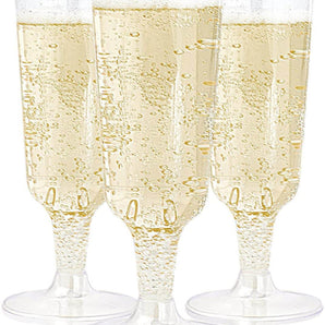 (Wholesale)  5 oz Gold Rim Plastic Champagne Glasses