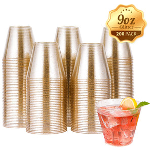 9oz 200 pack Gold Glitter Disposable Cups