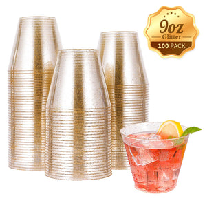 9oz 100 pack Gold Glitter Plastic Cups For Party