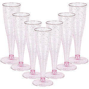 (Wholesale)  4.5 oz Purple Glitter Plastic Champagne Glasses
