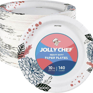 JOLLY CHEF 9 Inch Compostable Paper Plates, EcoFriendly Disposable Party Plates  Bulk, Paper Plate Heavy Duty 125 Pack